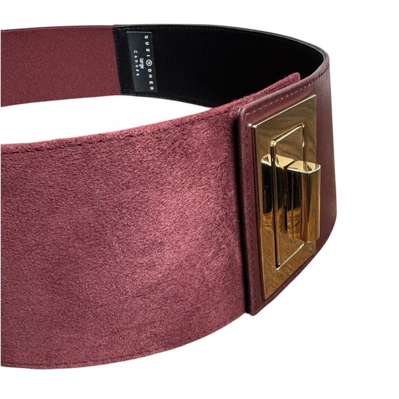 Suzi Roher Wide Burgundy Suede Stretch Corset Belt Gold Turnlock Buckle Size L main image 9